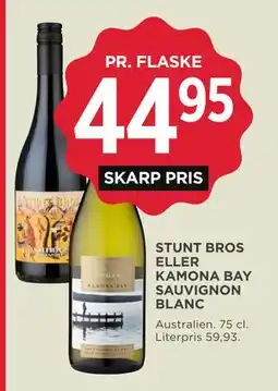 MENY STUNT BROS ELLER KAMONA BAY SAUVIGNON BLANC tilbud