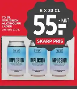 MENY TO ØL IMPLOSION ALKOHOLFRI LAGER tilbud