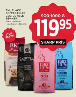 MENY BKI, BLACK COFFEE ELLER GESTUS HELE BØNNER tilbud