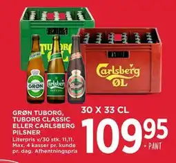 MENY GRØN TUBORG, TUBORG CLASSIC ELLER CARLSBERG PILSNER tilbud
