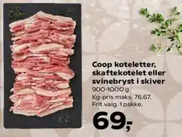 SuperBrugsen Coop koteletter, skaftekotelet eller svinebryst i skiver tilbud