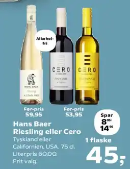 SuperBrugsen Hans Baer Riesling / Cero tilbud