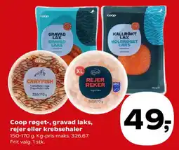 SuperBrugsen Coop røget-, gravad laks, rejer eller krebsbehale tilbud