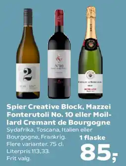 SuperBrugsen Spier Creative Block / Mazzei Fonteutoli No.10 / Crémant de Bourgogne tilbud