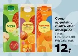Kvickly Coop appelsin, multi- eller æblejuice tilbud