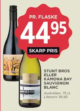 MENY Pr. flaske - Stunt Bros eller Kamona Bay Sauvignon Blanc tilbud