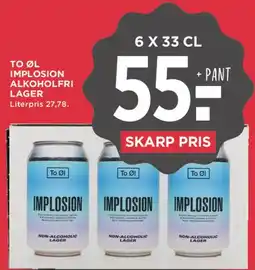 MENY To Øl - Implosion alkoholfri lager (6 x 33 cl) tilbud