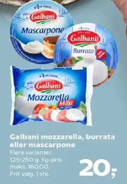 Kvickly Galbani mozzarella, burrata eller mascarpone tilbud