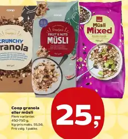 Kvickly Coop granola eller müsli tilbud