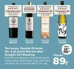 Kvickly Terrunyo / Tosalet Priorat / No. 2 de Saint-Martin / Kungfu Girl Riesling (flere specialiteter) tilbud