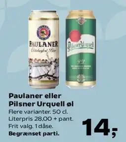 Kvickly Paulaner eller Pilsner Urquell øl tilbud