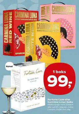 Kvickly Carmina Luna (Mediterranean Blend) i boks / Fortune Cove (Sauvignon Blanc) i boks tilbud