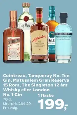 Kvickly Cointreau, Tanqueray No. Ten, Matusalem Gran Reserva 15, The Singleton 12 år eller Long John tilbud