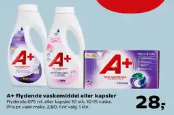 Kvickly A+ flydende vaskemiddel eller kapsler tilbud