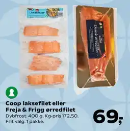 Kvickly Coop laksefilet eller Freja & Frigg ørredfilet tilbud