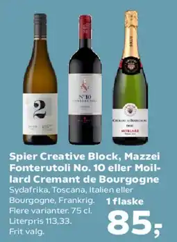 Kvickly Spier Creative Block / Mazzei Fonterutoli No. 10 / Moillard Crémant de Bourgogne tilbud