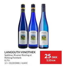 Nielsen's Discount Langguth Vinothek Spätlese, Rivaner Riesling el. Rielsing Feinherb tilbud