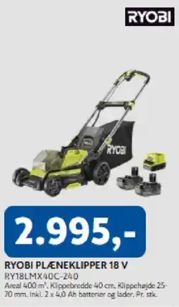 Davidsen Ryobi plæneklipper 18 v tilbud