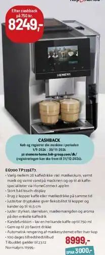 Kop & Kande SIEMENS EQ.700 / fuldautomatisk espressomaskine tilbud