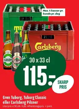 Min Købmand Grøn Tuborg, Tuborg Classic eller Carlsberg Pilsner tilbud
