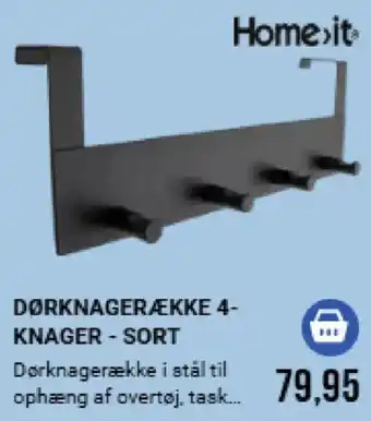 Home.it Dørknagerække 4-knager - sort