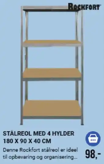 Rockfort stålreol med 4 hylder