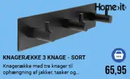 Harald Nyborg Home.it Knagerække 3 knage - sort tilbud