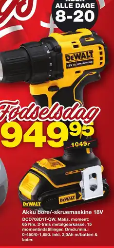 Bauhaus DeWalt Akku bore/-skruemaskine 18V tilbud