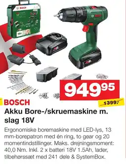 Bauhaus Bosch Akku Bore-/skruemaskine m. slag 18V tilbud