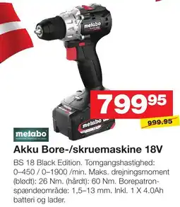 Bauhaus metabo Akku Bore-/skruemaskine 18V tilbud