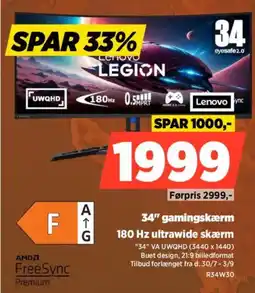 Power Lenovo Legion 34" gaming skærm tilbud