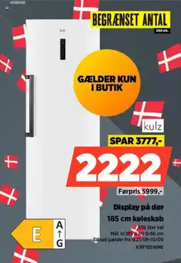 Power kulz 185 cm køleskab tilbud