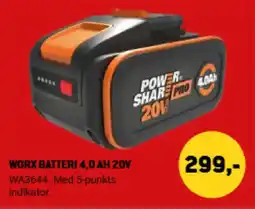 XL-BYG Worx batteri 4,0 ah 20v tilbud