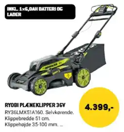 XL-BYG Ryobi plæneklipper 36v tilbud