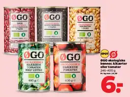 Netto ØGO økologiske dåser (bønner / kikærter / hakkede tomater) tilbud