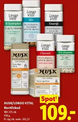 Lidl HUSK / Longo Vital kosttilskud tilbud