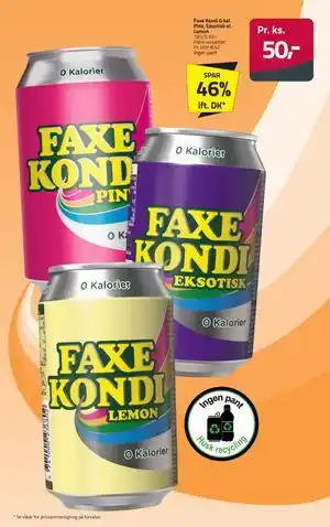 Faxe Kondi 0 kal. Pink, Eksotisk el. Lemon