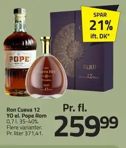 Fleggaard Ron Cueva 12 YO el. Pope Rom tilbud