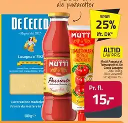 Fleggaard Mutti Passata el. Tomatpuré el. De Cecco Lasagna tilbud