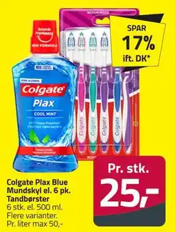 Fleggaard Colgate Plax Blue Mundskyl el. 6 pk. Tandbørster tilbud