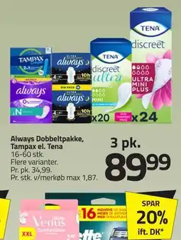 Fleggaard Always Dobbeltpakke, Tampax el. Tena tilbud