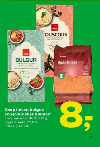 Coop 365 Coop linser, bulgur, couscous eller bønner tilbud