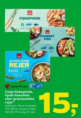 Coop 365 Coop fiskepinde, fyldt fiskefilet eller grønlandske rejer tilbud