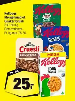 Calle Kelloggs Morgenmad el. Quaker Crüsli tilbud