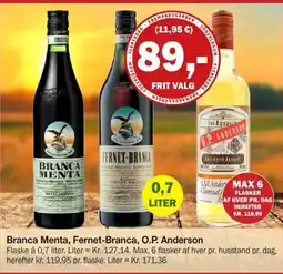 Købmandsgården Branca Menta, Fernet-Branca, O.P. Anderson tilbud