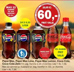 Købmandsgården Pepsi Max, Pepsi Max Lime, Pepsi Max Lemon, Coca-Cola, Coca-Cola Zero tilbud