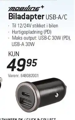 Thansen Biladapter USB-A/C tilbud