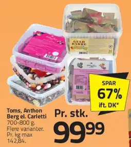 Fleggaard Toms, Anthon Berg el. Carletti tilbud