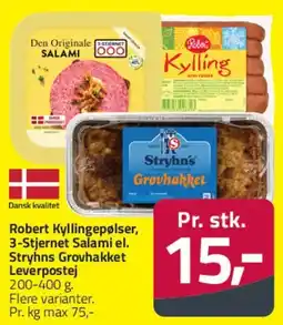 Fleggaard Robert kyllingepølser / 3-Stjernet salami / Stryhns grovhakket leverpostej tilbud