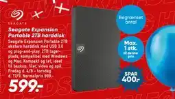 Bilka Seagate Expansion Portable 2TB harddisk tilbud